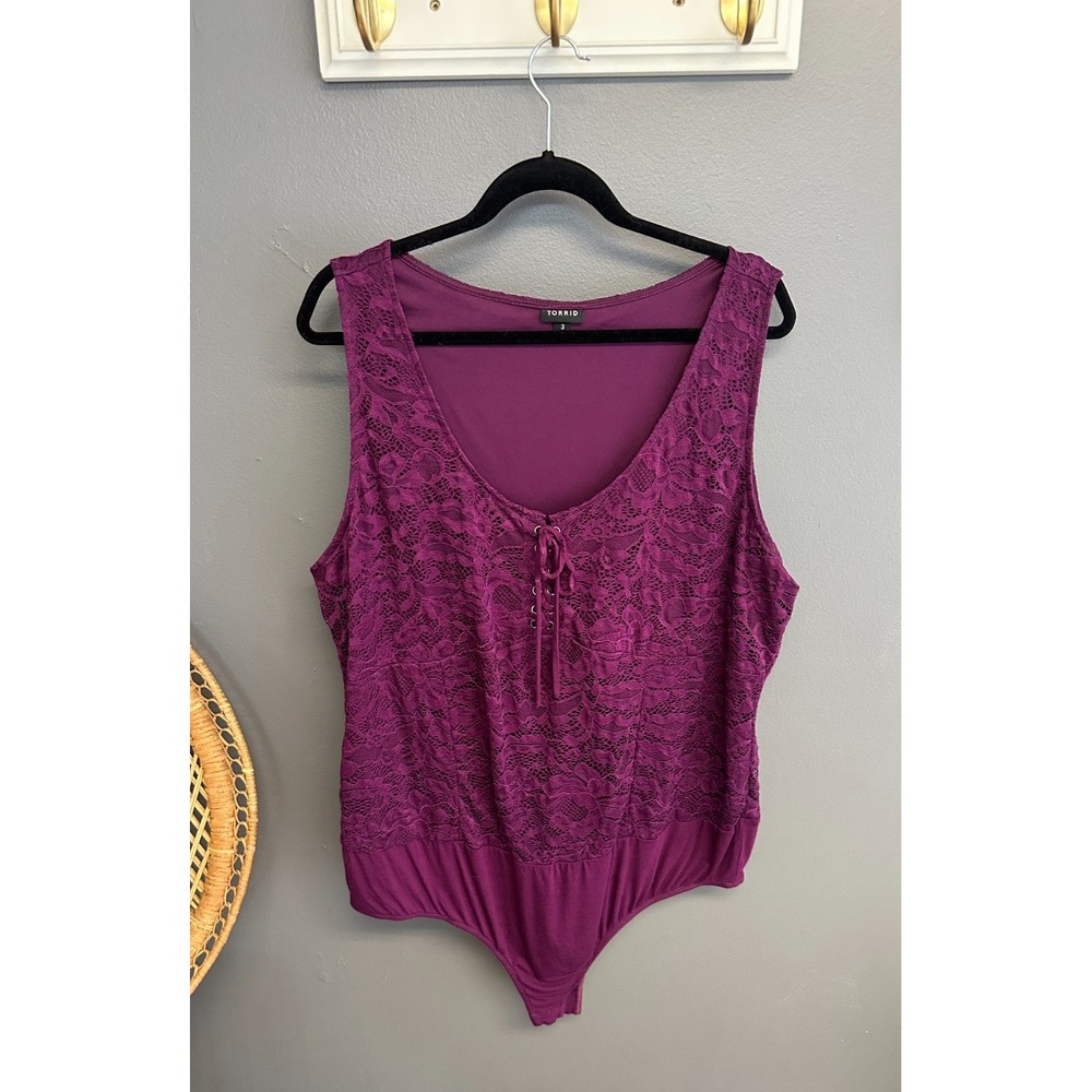 Torrid Womens Size 3 3X Purple Lace Bodysuit Romantic Top Whimsigoth One Piece